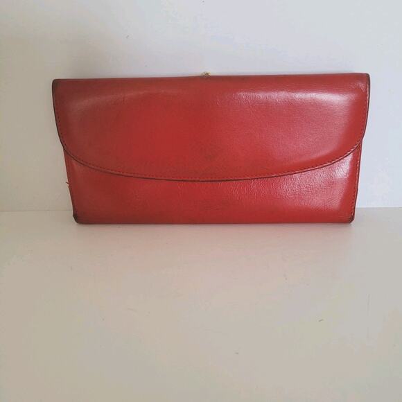 GUCCI Bifold Leather Wallet Long Bifold Red Large Card Bill Designer Horseshoe - Picture 2 of 13